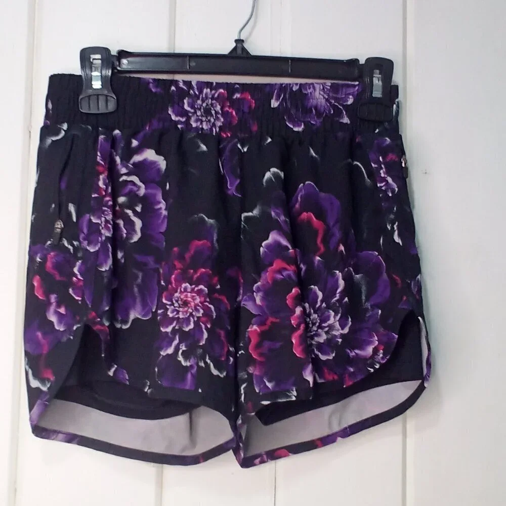 Avia Shorts Women XS 0-2 Running Active Athletic Liner Pattern Black Purple